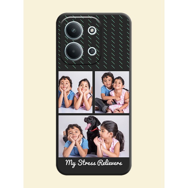 Cross Dotted Pattern with 2 Image Holder On Space Black Custom Soft Matte Mobile Back Cover - Xiaomi Redmi 15C 5G Cross Dotted Pattern with 2 Image Holder On Space Black Custom Soft Matte Mobile Back Cover - Xiaomi Redmi 15C 5G