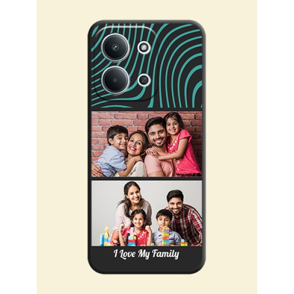 Wave Pattern with 2 Image Holder On Space Black Custom Soft Matte Mobile Back Cover - Xiaomi Redmi 15C 5G Wave Pattern with 2 Image Holder On Space Black Custom Soft Matte Mobile Back Cover - Xiaomi Redmi 15C 5G
