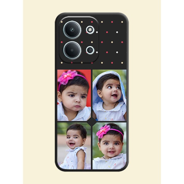 Multicolor Dotted Pattern with 4 Image Holder On Space Black Custom Soft Matte Mobile Back Cover - Xiaomi Redmi 15C 5G Multicolor Dotted Pattern with 4 Image Holder On Space Black Custom Soft Matte Mobile Back Cover - Xiaomi Redmi 15C 5G