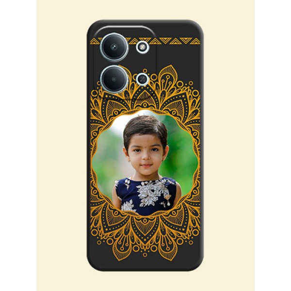 Round Image with Floral Design On Space Black Custom Soft Matte Mobile Back Cover - Xiaomi Redmi 15C 5G Round Image with Floral Design On Space Black Custom Soft Matte Mobile Back Cover - Xiaomi Redmi 15C 5G