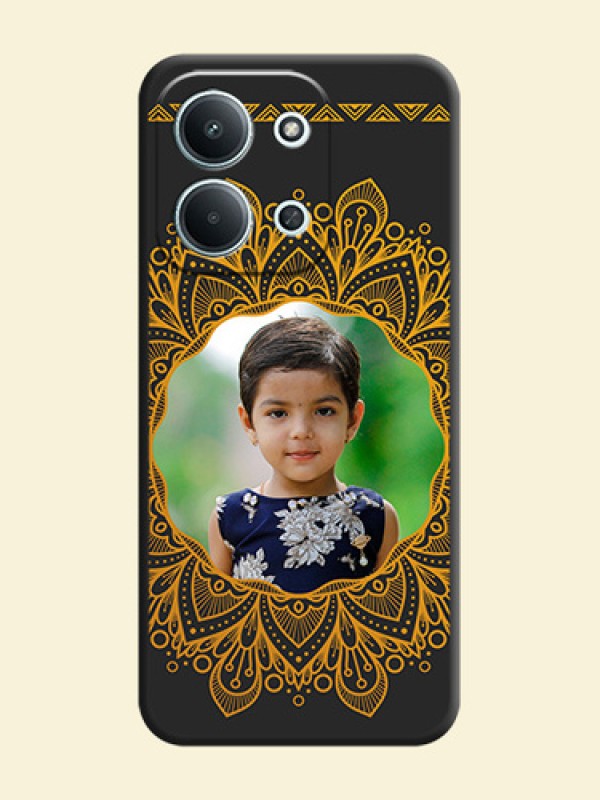 Round Image with Floral Design On Space Black Custom Soft Matte Mobile Back Cover - Xiaomi Redmi 15C 5G