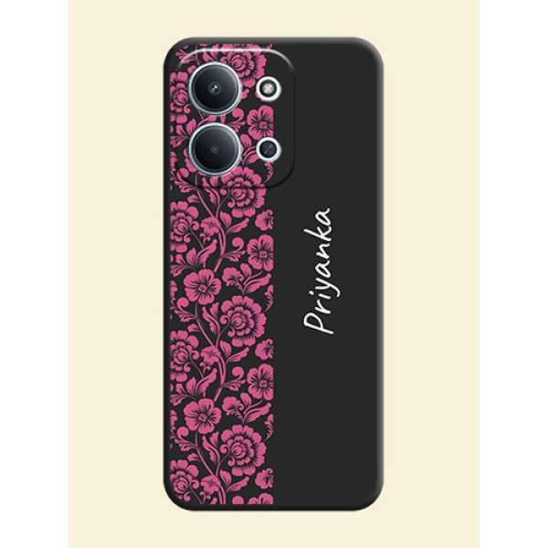 Pink Floral Pattern Design With Custom Text On Space Black Custom Soft Matte Mobile Back Cover - Xiaomi Redmi 15C 5G Pink Floral Pattern Design With Custom Text On Space Black Custom Soft Matte Mobile Back Cover - Xiaomi Redmi 15C 5G
