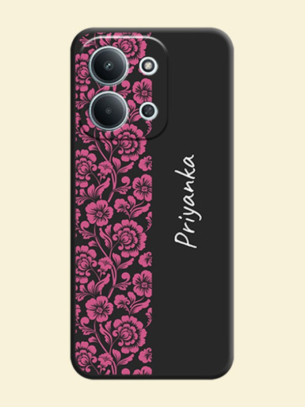 Pink Floral Pattern Design With Custom Text On Space Black Custom Soft Matte Mobile Back Cover - Xiaomi Redmi 15C 5G
