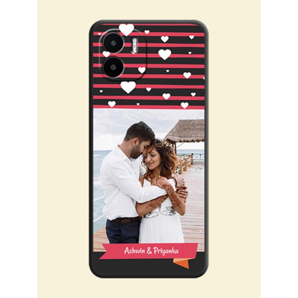 White Color Love Symbols with Pink Lines Pattern on Space Black Custom Soft Matte Phone Cases - Xiaomi Redmi A2 White Color Love Symbols with Pink Lines Pattern on Space Black Custom Soft Matte Phone Cases - Xiaomi Redmi A2