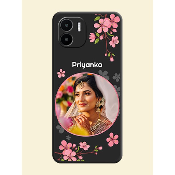 Round Image with Pink Color Floral Design on Photo on Space Black Soft Matte Back Cover - Xiaomi Redmi A2