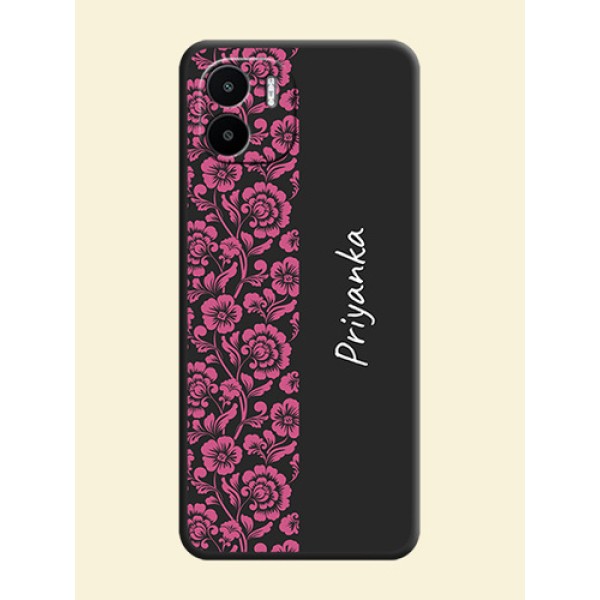 Pink Floral Pattern Design With Custom Text On Space Black Personalized Soft Matte Phone Covers -Xiaomi Redmi A2 Pink Floral Pattern Design With Custom Text On Space Black Personalized Soft Matte Phone Covers -Xiaomi Redmi A2