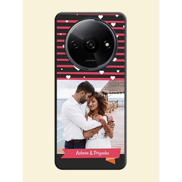 White Color Love Symbols with Pink Lines Pattern on Space Black Custom Soft Matte Phone Cases - Redmi A3