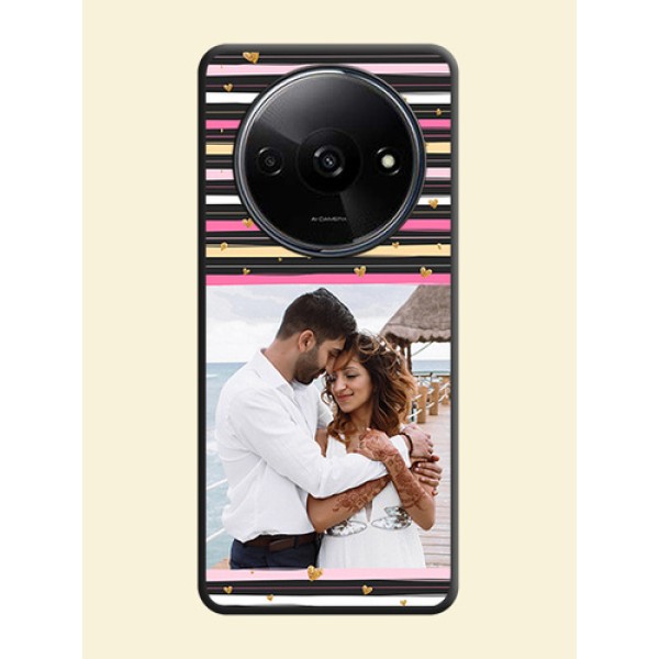 Multicolor Lines and Golden Love Symbols Design - Photo on Space Black Soft Matte Mobile Cover - Redmi A3