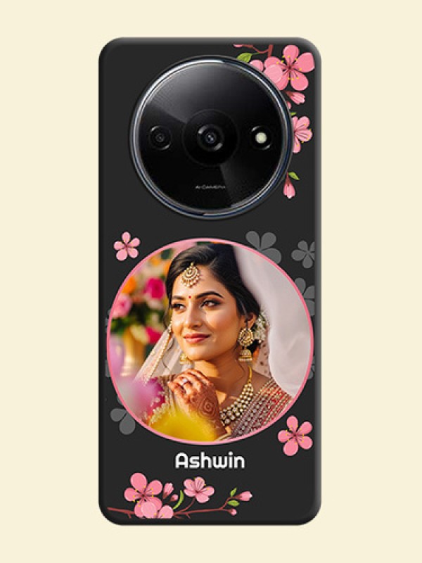 Round Image with Pink Color Floral Design - Photo on Space Black Soft Matte Back Cover - Redmi A3