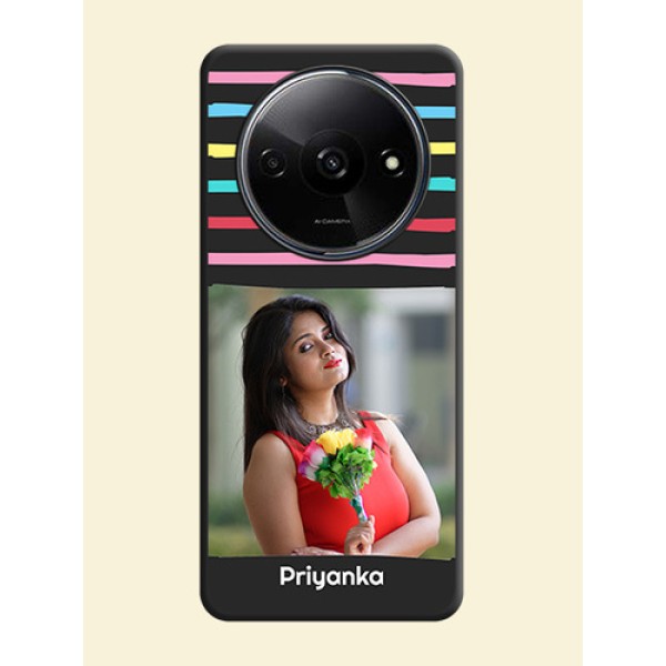 Multicolor Lines with Image on Space Black Personalized Soft Matte Phone Covers - Redmi A3 Multicolor Lines with Image on Space Black Personalized Soft Matte Phone Covers - Redmi A3