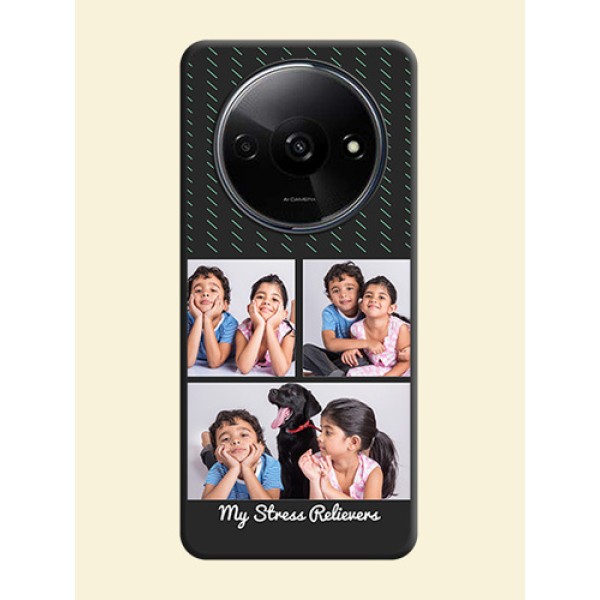 Cross Dotted Pattern with 2 Image Holder on Personalised Space Black Soft Matte Cases - Redmi A3 Cross Dotted Pattern with 2 Image Holder on Personalised Space Black Soft Matte Cases - Redmi A3