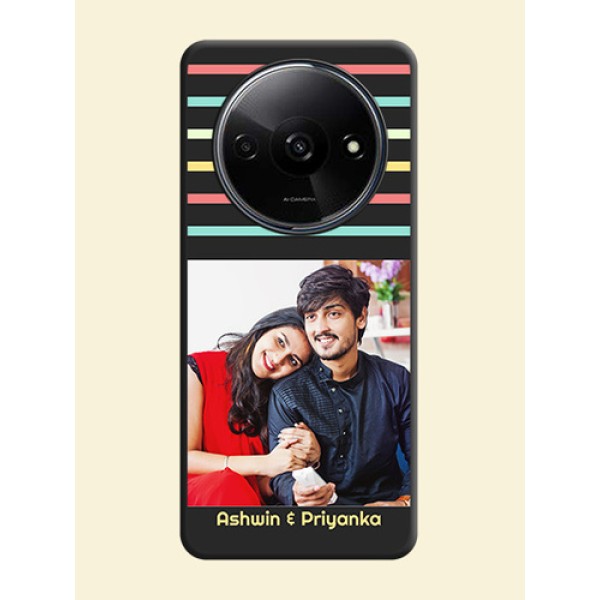 Color Stripes with Photo and Text - Photo on Space Black Soft Matte Mobile Case - Redmi A3 Color Stripes with Photo and Text - Photo on Space Black Soft Matte Mobile Case - Redmi A3