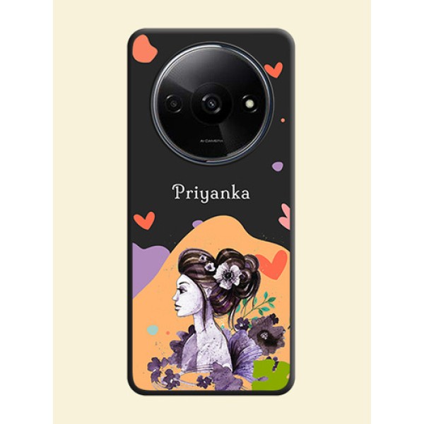 Namecase For Her With Fancy Lady Image On Space Black Personalized Soft Matte Phone Covers - Redmi A3 Namecase For Her With Fancy Lady Image On Space Black Personalized Soft Matte Phone Covers - Redmi A3