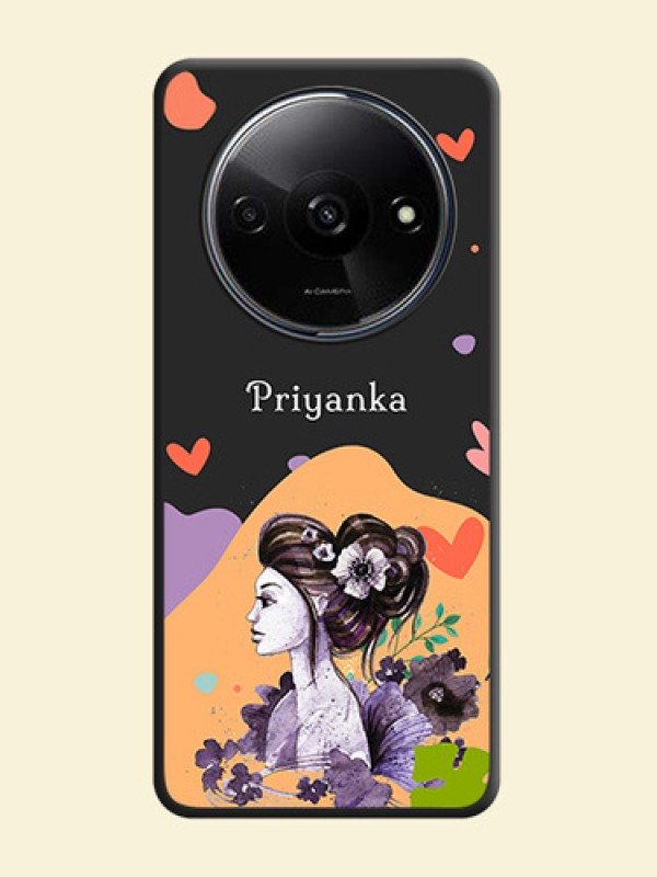 Namecase For Her With Fancy Lady Image On Space Black Personalized Soft Matte Phone Covers - Redmi A3