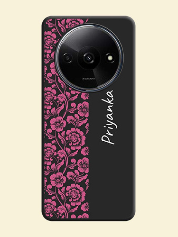 Pink Floral Pattern Design With Custom Text On Space Black Personalized Soft Matte Phone Covers - Redmi A3