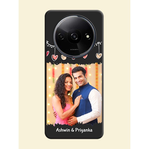 Pink Love Hangings with Name On Space Black Custom Soft Matte Mobile Back Cover - Redmi A3X