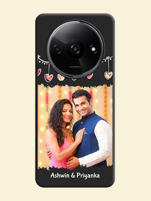 Pink Love Hangings with Name On Space Black Custom Soft Matte Mobile Back Cover - Redmi A3X