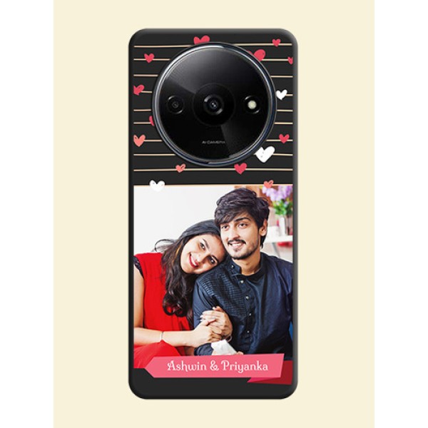 Love Pattern with Name on Pink Ribbon on Photo On Space Black Custom Soft Matte Mobile Back Cover - Redmi A3X Love Pattern with Name on Pink Ribbon on Photo On Space Black Custom Soft Matte Mobile Back Cover - Redmi A3X