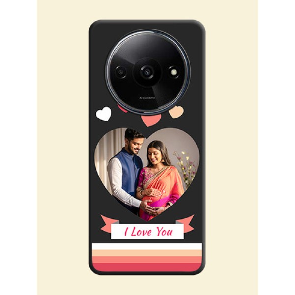 Love Shaped Photo with Colorful Stripes On Space Black Custom Soft Matte Mobile Back Cover - Redmi A3X Love Shaped Photo with Colorful Stripes On Space Black Custom Soft Matte Mobile Back Cover - Redmi A3X
