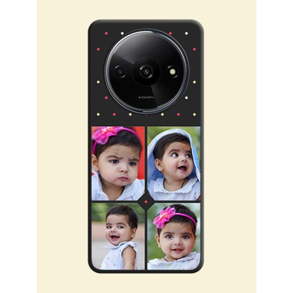 Multicolor Dotted Pattern with 4 Image Holder On Space Black Custom Soft Matte Mobile Back Cover - Redmi A3X Multicolor Dotted Pattern with 4 Image Holder On Space Black Custom Soft Matte Mobile Back Cover - Redmi A3X