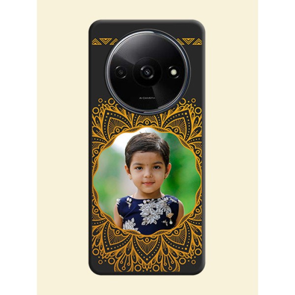 Round Image with Floral Design On Space Black Custom Soft Matte Mobile Back Cover - Redmi A3X Round Image with Floral Design On Space Black Custom Soft Matte Mobile Back Cover - Redmi A3X