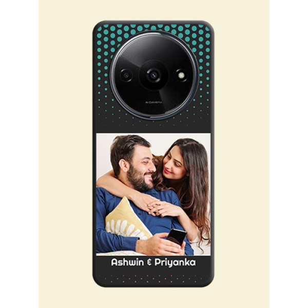 Faded Dots with Grunge Photo Frame and Text On Space Black Custom Soft Matte Mobile Back Cover - Redmi A3X Faded Dots with Grunge Photo Frame and Text On Space Black Custom Soft Matte Mobile Back Cover - Redmi A3X
