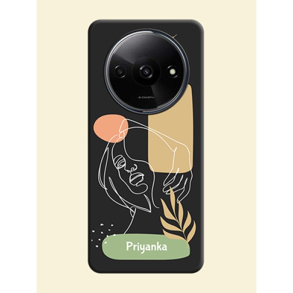 Custom Text With Line Art Of Women & Leaves Design On Space Black Custom Soft Matte Mobile Back Cover - Redmi A3X Custom Text With Line Art Of Women & Leaves Design On Space Black Custom Soft Matte Mobile Back Cover - Redmi A3X