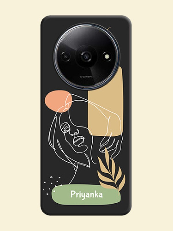 Custom Text With Line Art Of Women & Leaves Design On Space Black Custom Soft Matte Mobile Back Cover - Redmi A3X