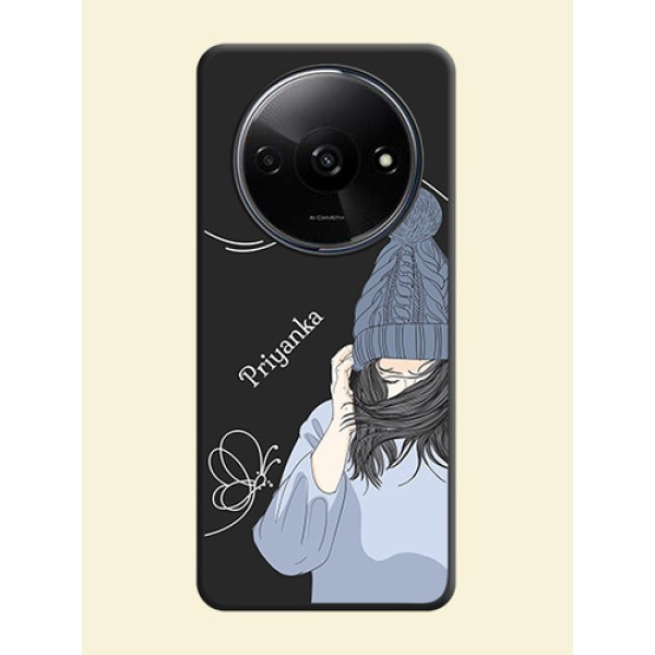 Girl With Blue Winter Outfiit Custom Text Design On Space Black Custom Soft Matte Mobile Back Cover - Redmi A3X Girl With Blue Winter Outfiit Custom Text Design On Space Black Custom Soft Matte Mobile Back Cover - Redmi A3X