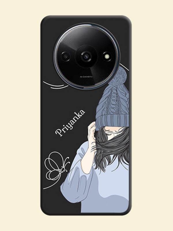 Girl With Blue Winter Outfiit Custom Text Design On Space Black Custom Soft Matte Mobile Back Cover - Redmi A3X
