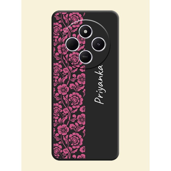 Pink Floral Pattern Design With Custom Text On Space Black Custom Soft Matte Mobile Back Cover - Xiaomi Redmi A4 5G Pink Floral Pattern Design With Custom Text On Space Black Custom Soft Matte Mobile Back Cover - Xiaomi Redmi A4 5G
