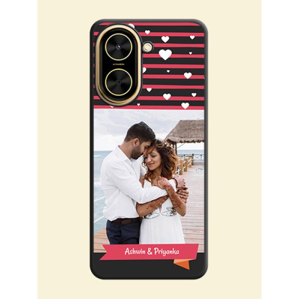 White Color Love Symbols with Pink Lines Pattern On Space Black Custom Soft Matte Mobile Back Cover - Xiaomi Redmi A5