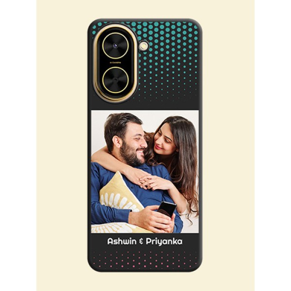 Faded Dots with Grunge Photo Frame and Text On Space Black Custom Soft Matte Mobile Back Cover - Xiaomi Redmi A5 Faded Dots with Grunge Photo Frame and Text On Space Black Custom Soft Matte Mobile Back Cover - Xiaomi Redmi A5