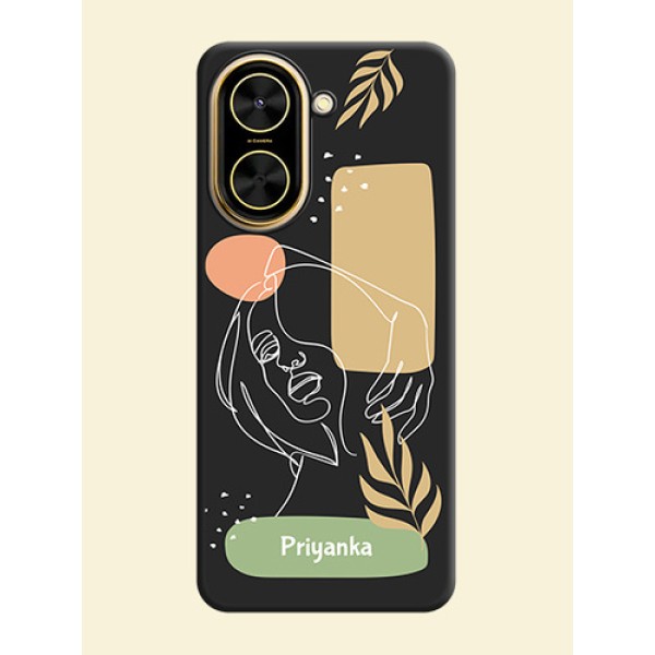 Custom Text With Line Art Of Women & Leaves Design On Space Black Custom Soft Matte Mobile Back Cover - Xiaomi Redmi A5 Custom Text With Line Art Of Women & Leaves Design On Space Black Custom Soft Matte Mobile Back Cover - Xiaomi Redmi A5