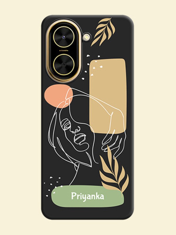 Custom Text With Line Art Of Women & Leaves Design On Space Black Custom Soft Matte Mobile Back Cover - Xiaomi Redmi A5