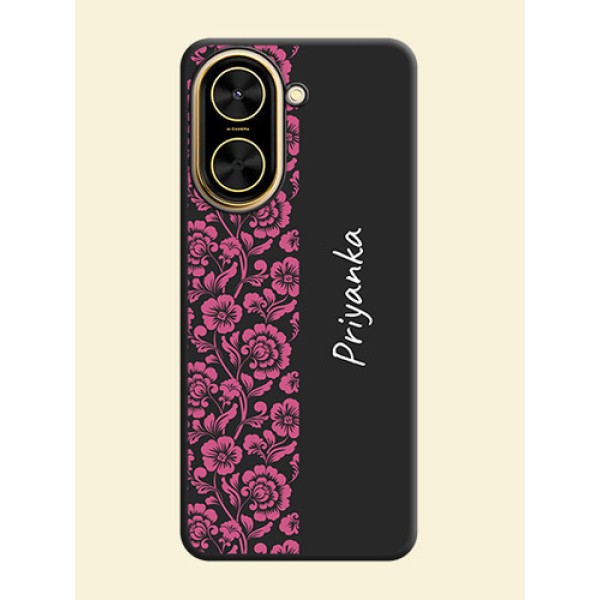 Pink Floral Pattern Design With Custom Text On Space Black Custom Soft Matte Mobile Back Cover - Xiaomi Redmi A5 Pink Floral Pattern Design With Custom Text On Space Black Custom Soft Matte Mobile Back Cover - Xiaomi Redmi A5