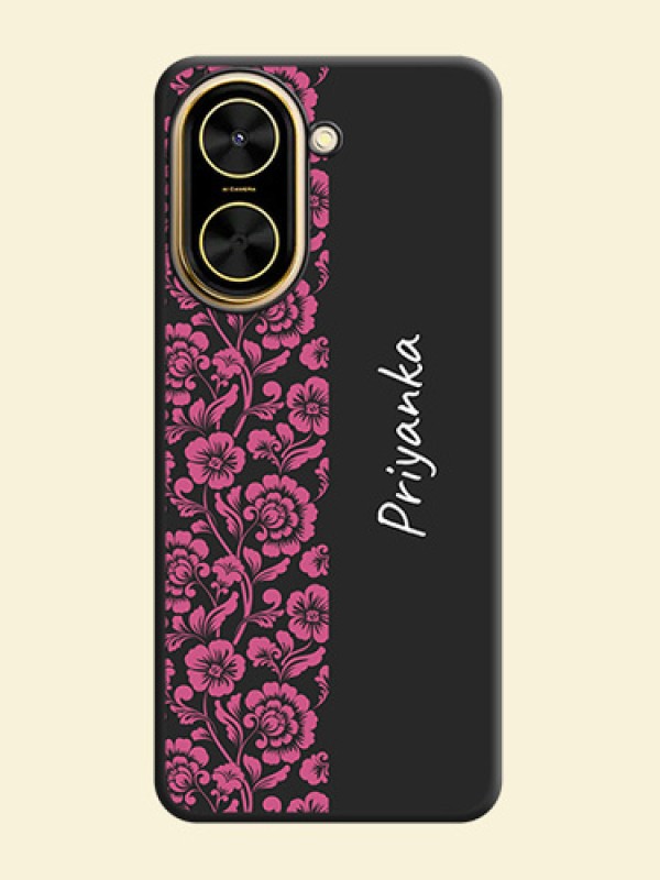 Pink Floral Pattern Design With Custom Text On Space Black Custom Soft Matte Mobile Back Cover - Xiaomi Redmi A5