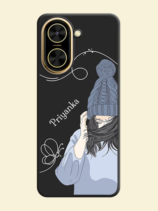 Girl With Blue Winter Outfiit Custom Text Design On Space Black Custom Soft Matte Mobile Back Cover - Xiaomi Redmi A5