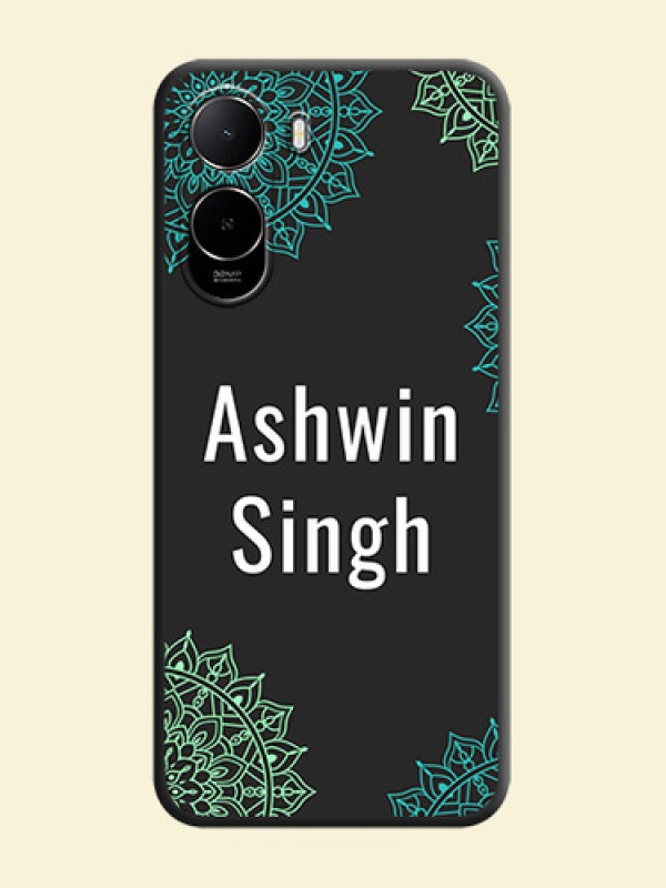 Your Name with Floral Design On Space Black Custom Soft Matte Mobile Back Cover - Xiaomi Redmi A7 Pro 5G