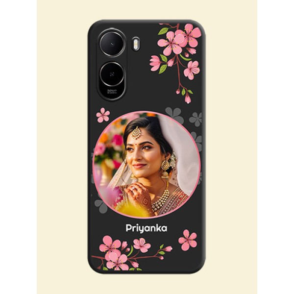 Round Image with Pink Color Floral Design on Photo On Space Black Custom Soft Matte Mobile Back Cover - Xiaomi Redmi A7 Pro 4G Round Image with Pink Color Floral Design on Photo On Space Black Custom Soft Matte Mobile Back Cover - Xiaomi Redmi A7 Pro 4G
