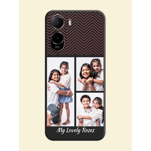 Wave Pattern with 3 Image Holder On Space Black Custom Soft Matte Mobile Back Cover - Xiaomi Redmi A7 Pro 4G
