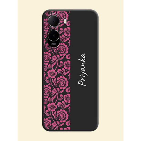 Pink Floral Pattern Design With Custom Text On Space Black Custom Soft Matte Mobile Back Cover - Xiaomi Redmi A7 Pro 4G Pink Floral Pattern Design With Custom Text On Space Black Custom Soft Matte Mobile Back Cover - Xiaomi Redmi A7 Pro 4G