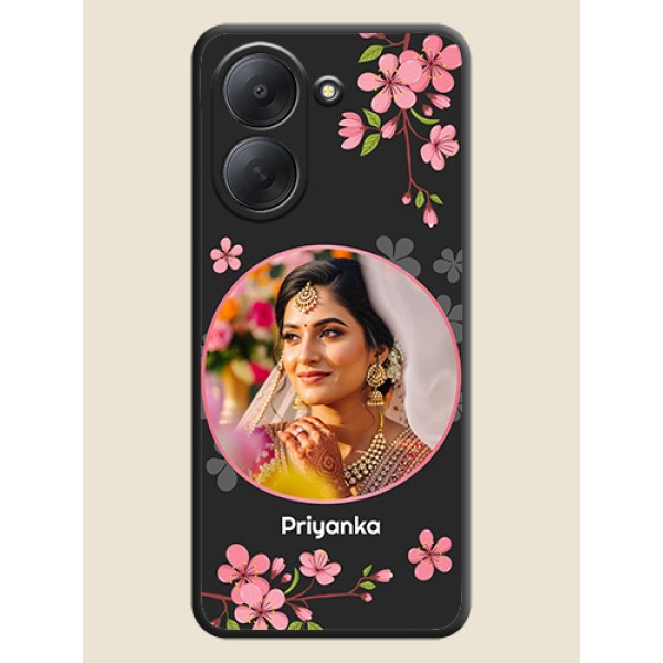 Round Image with Pink Color Floral Design on Photo On Space Black Custom Soft Matte Mobile Back Cover - Xiaomi Redmi A7 Round Image with Pink Color Floral Design on Photo On Space Black Custom Soft Matte Mobile Back Cover - Xiaomi Redmi A7