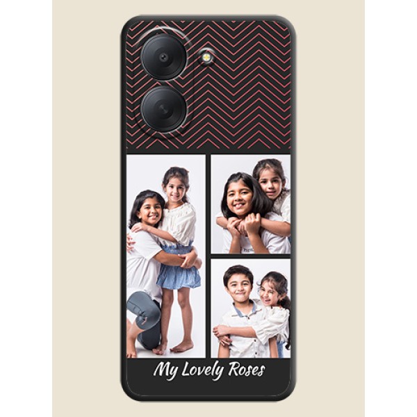 Wave Pattern with 3 Image Holder On Space Black Custom Soft Matte Mobile Back Cover - Xiaomi Redmi A7