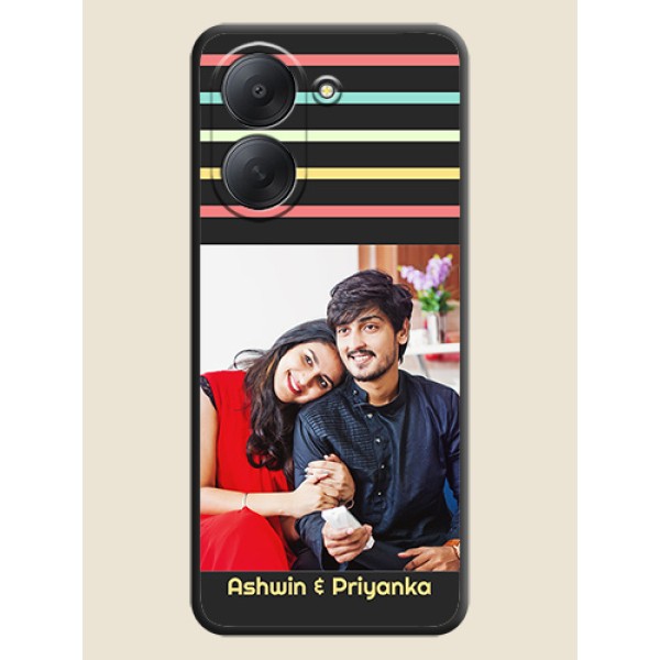 Color Stripes with Photo and Text on Photo On Space Black Custom Soft Matte Mobile Back Cover - Xiaomi Redmi A7 Color Stripes with Photo and Text on Photo On Space Black Custom Soft Matte Mobile Back Cover - Xiaomi Redmi A7