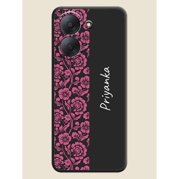 Pink Floral Pattern Design With Custom Text On Space Black Custom Soft Matte Mobile Back Cover - Xiaomi Redmi A7 Pink Floral Pattern Design With Custom Text On Space Black Custom Soft Matte Mobile Back Cover - Xiaomi Redmi A7