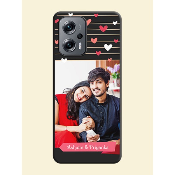 Love Pattern with Name on Pink Ribbon on Photo on Space Black Soft Matte Back Cover - Xiaomi Redmi K50I 5G Love Pattern with Name on Pink Ribbon on Photo on Space Black Soft Matte Back Cover - Xiaomi Redmi K50I 5G