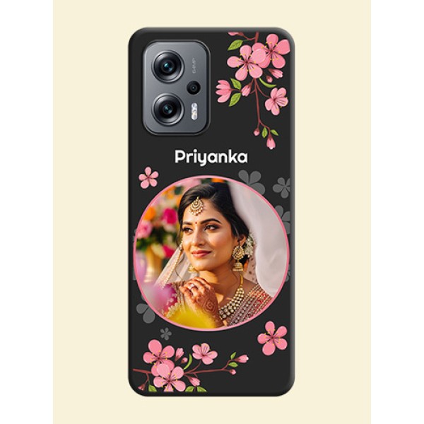Round Image with Pink Color Floral Design on Photo on Space Black Soft Matte Back Cover - Xiaomi Redmi K50I 5G