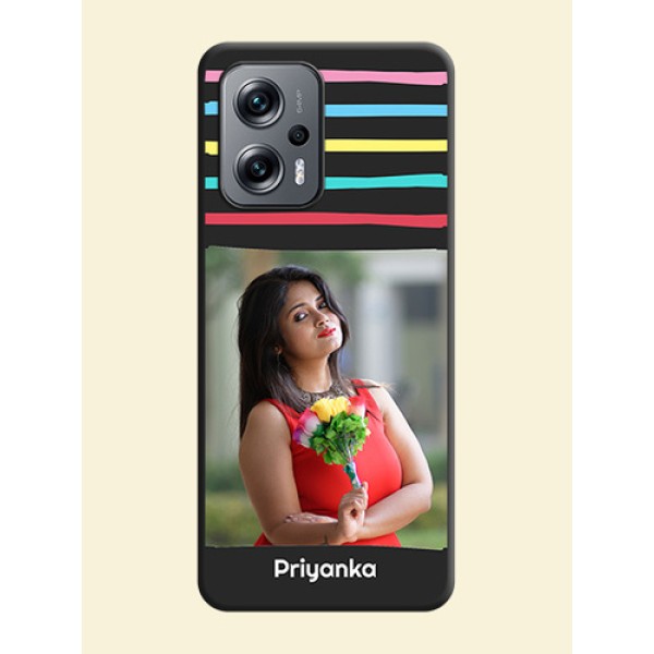 Multicolor Lines with Image on Space Black Personalized Soft Matte Phone Covers - Xiaomi Redmi K50I 5G Multicolor Lines with Image on Space Black Personalized Soft Matte Phone Covers - Xiaomi Redmi K50I 5G
