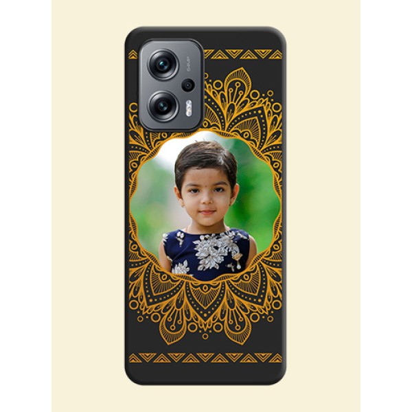 Round Image with Floral Design on Photo on Space Black Soft Matte Mobile Cover - Xiaomi Redmi K50I 5G Round Image with Floral Design on Photo on Space Black Soft Matte Mobile Cover - Xiaomi Redmi K50I 5G